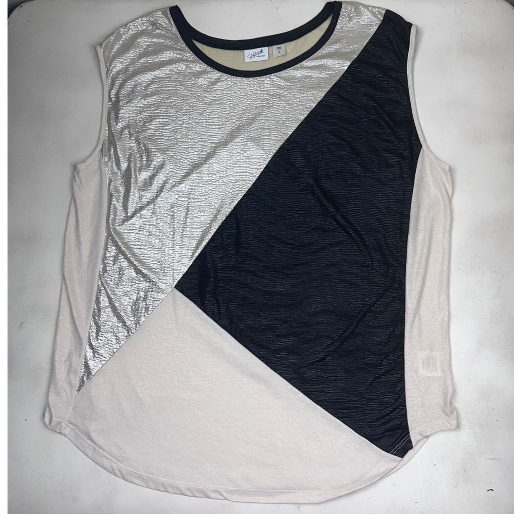 Asymmetrical XL Silver Black Cream Metallic Cybercore Top Y2K Futuristic Career